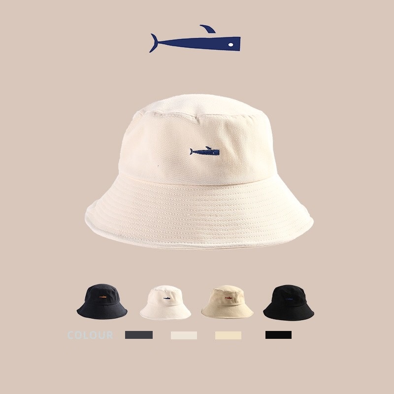 Mũ Bucket Vành Tròn Nam Nữ Unisex Thêu Hình Cá Mập Phong Cách Ulzzang
