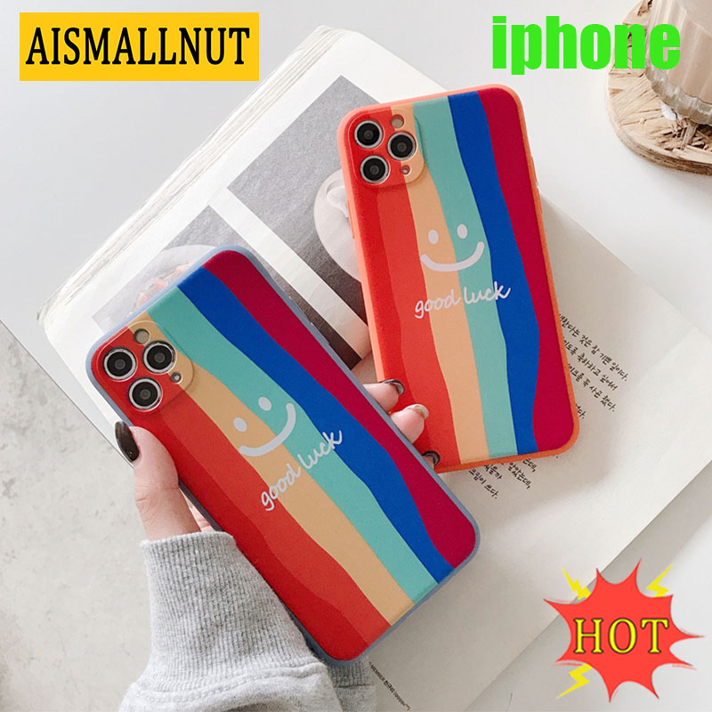 Ốp điện thoại dẻo màu cầu vồng mặt cười chống rơi cho iPhone6 6s 6plus 6splus 7 8 7plus 8 8plus X XS XR XSMAX iPhone11