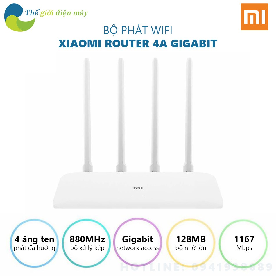 Bộ Phát Wifi Xiaomi Router 4A Gigabit Công Suất 2.4 GHz và 5 Ghz 4 Angten 16MB ROM 128MB RAM DDR3 - Bảo hành 12 tháng