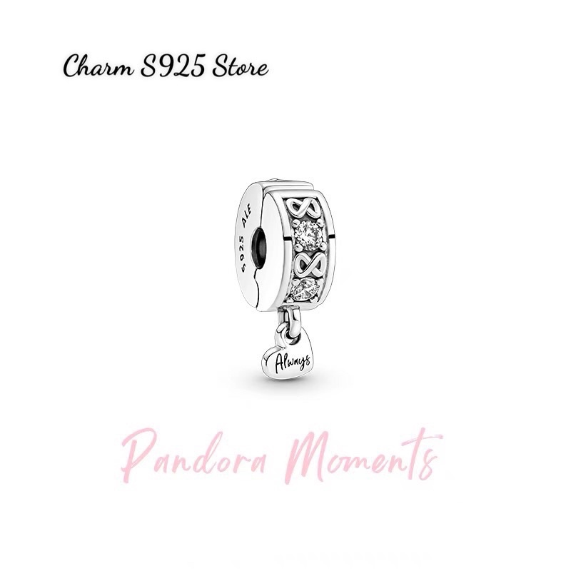 CHARM PAN ALE KHOÁ CHẶN ĐÍNH ĐÁ TIM BẠC S925 CAO CẤP