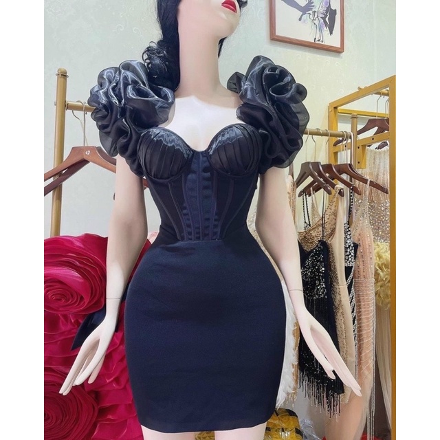 MS1255y ĐẦM NHŨ KIM TUYẾN TAY PHỒNG  full size S/M/L/Xl