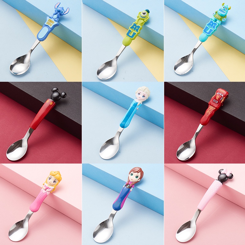 Bộ Muỗng Nĩa Bằng Thép Không Gỉ 304 Thiết Kế Nhân Vật Hoạt Hình Disney 3D Cho Bé