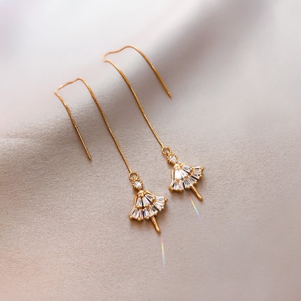 Bông tai dáng dài màu vàng hồng 18K thời trang