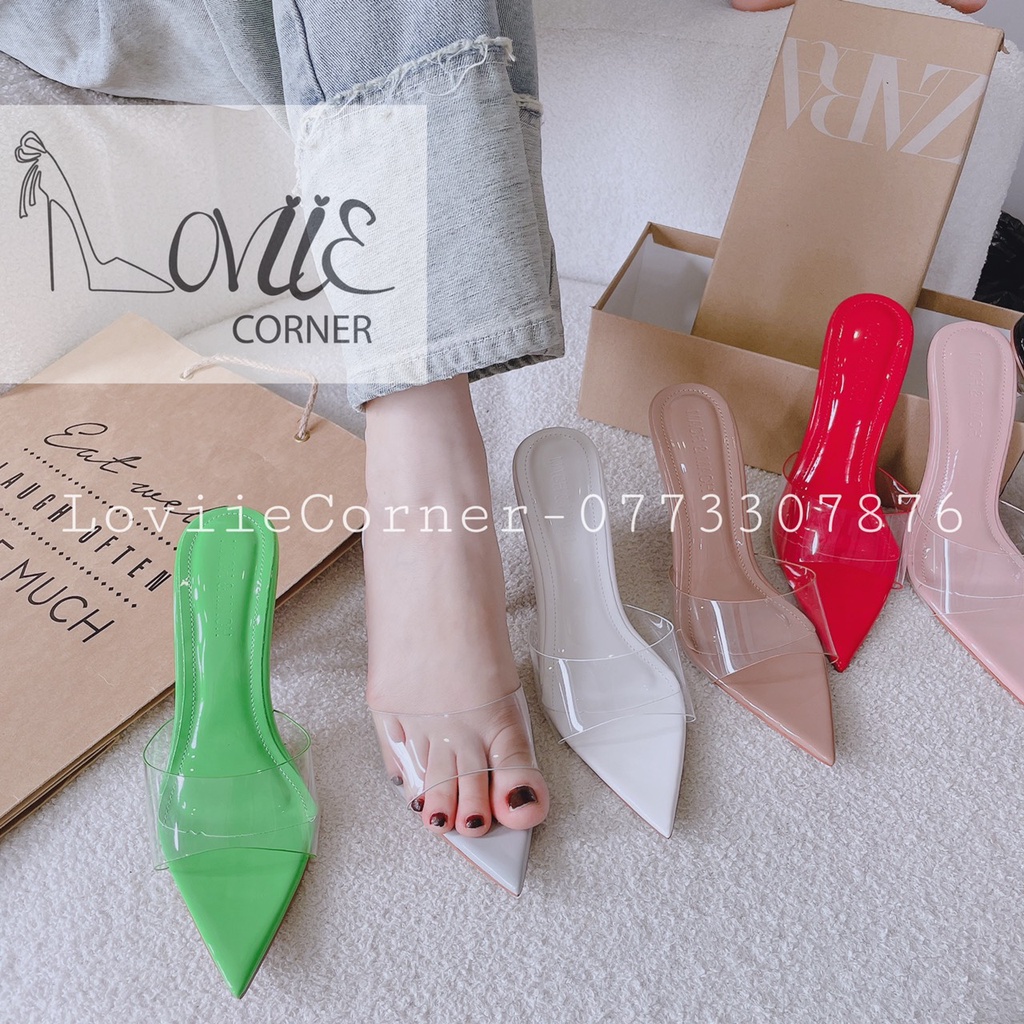 GUỐC NỮ LOVIIECORNER - DÉP THỜI TRANG MŨI NHỌN - DÉP CAO GÓT QUAI TRONG SUỐT 10 PHÂN D221037