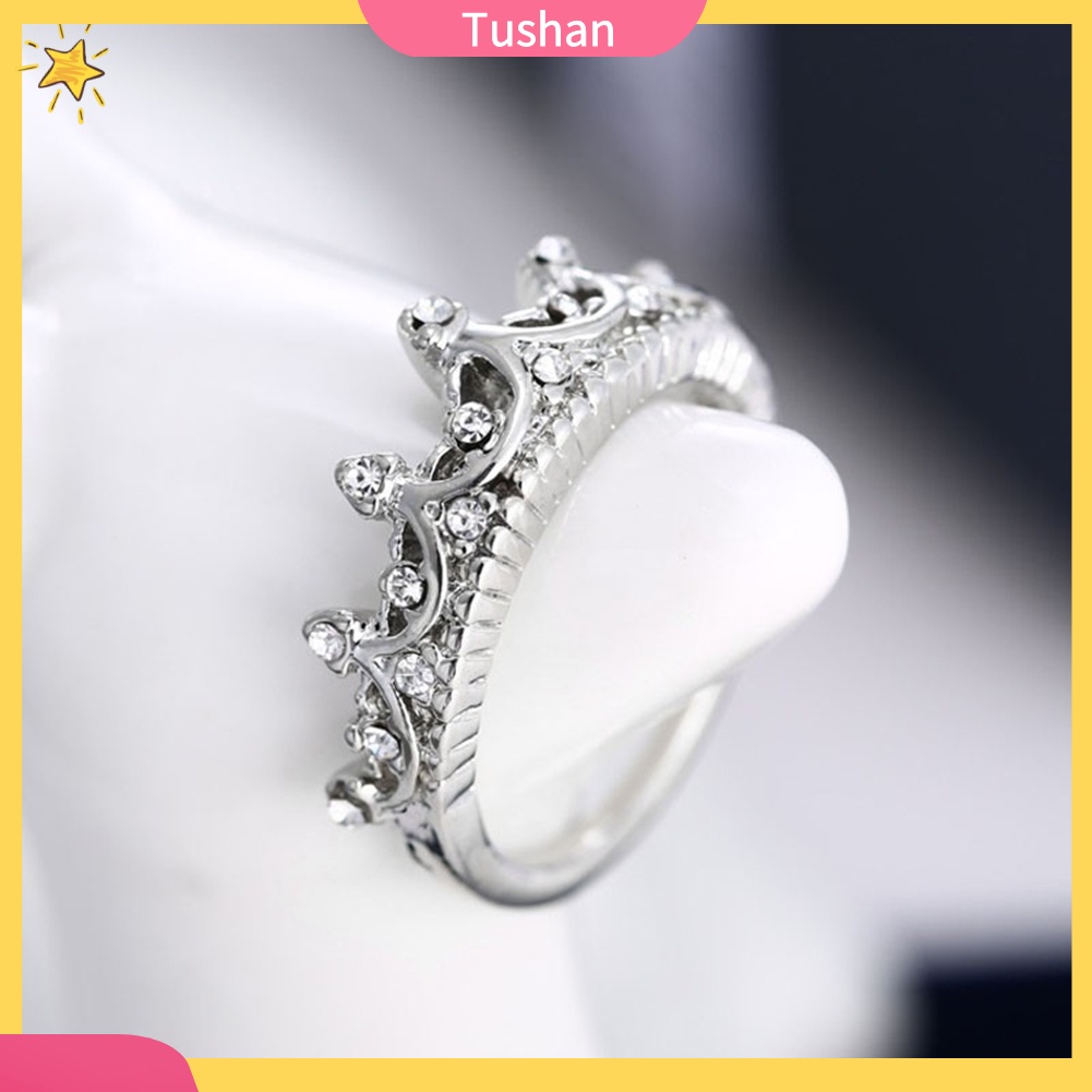 Nhẫn Hợp Kim Hình Vương Miện Đính Đá Thời Trang