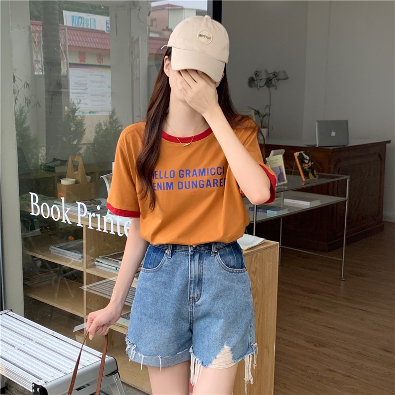 SUXI Áo Thun Ngắn Tay Cổ Tròn In Chữ Đơn Giản Thời Trang Mùa Hè Cho Nữ