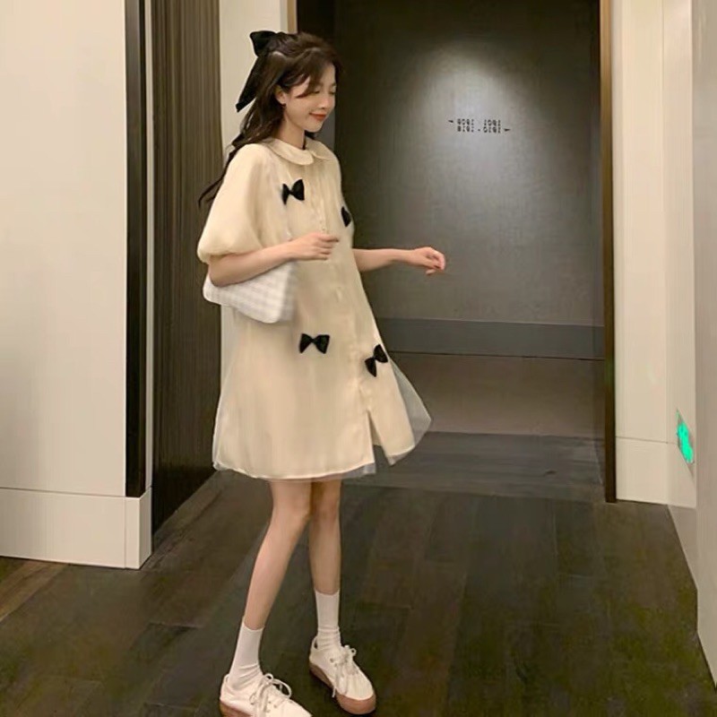 Váy cổ bánh bèo đính nơ kiểu mới 🌸