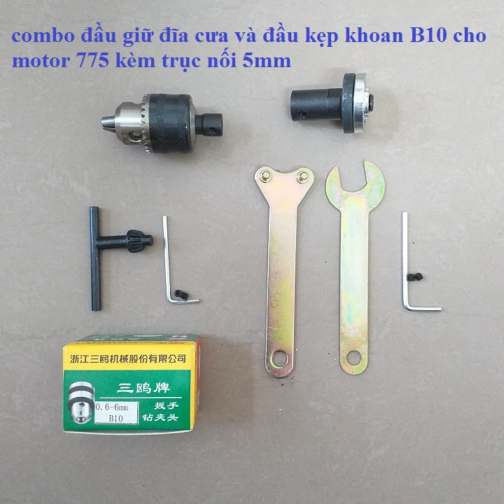 combo đầu giữ đĩa cưa và đầu kẹp khoan B10 cho motor 775