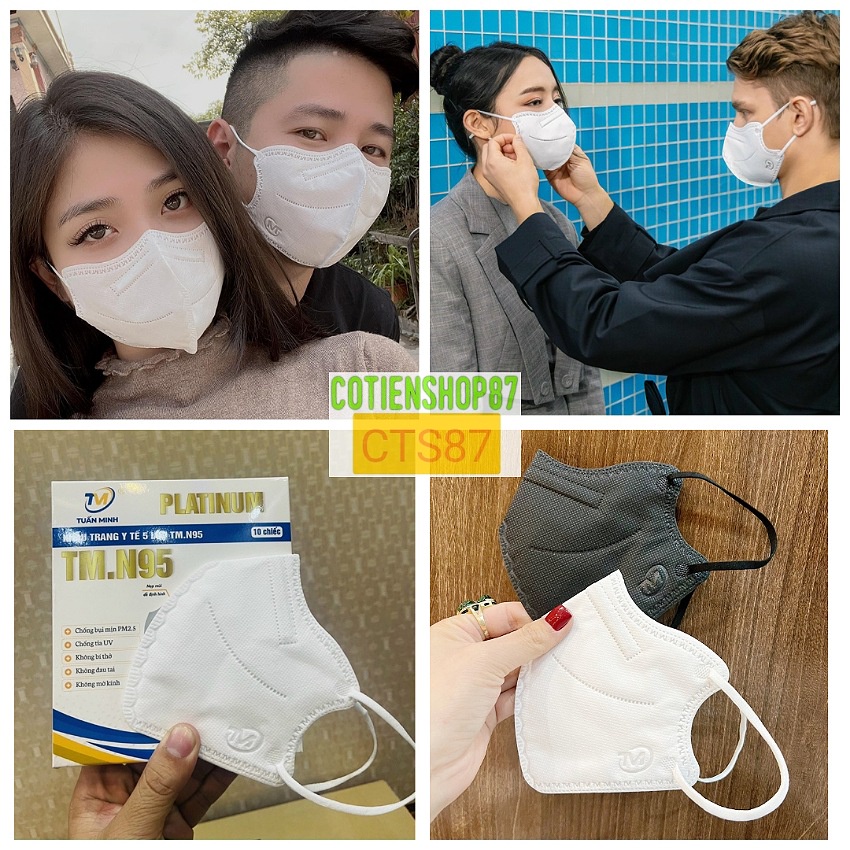 Combo 5 hộp 50 cái Khẩu trang 6D Tuấn Minh Platinum, khẩu trang N95 thiết kế mới, 5 lớp kháng khuẩn 99%, nhiều màu đẹp