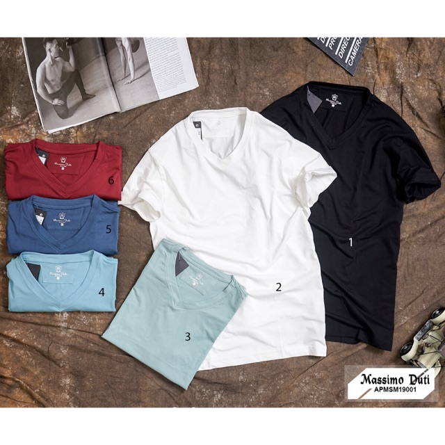 Áo phông trơn cổ tim Massimo Duti