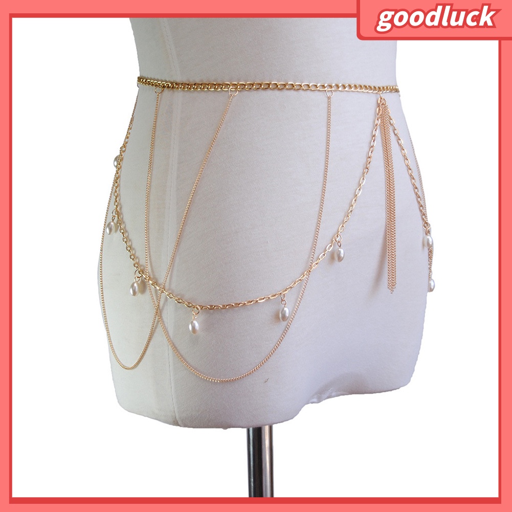 Thắt Lưng Dây Xích Nhiều Lớp Đính Ngọc Trai Giả Gợi Cảm Cho Nữ