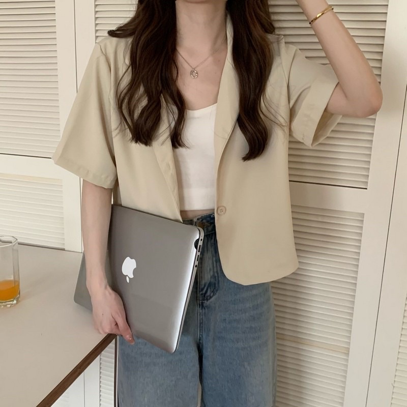 Áo khoác blazer nữ basic không túi màu pastel crotop vest công sở sinh viên hàn quốc áo vét cổ tim