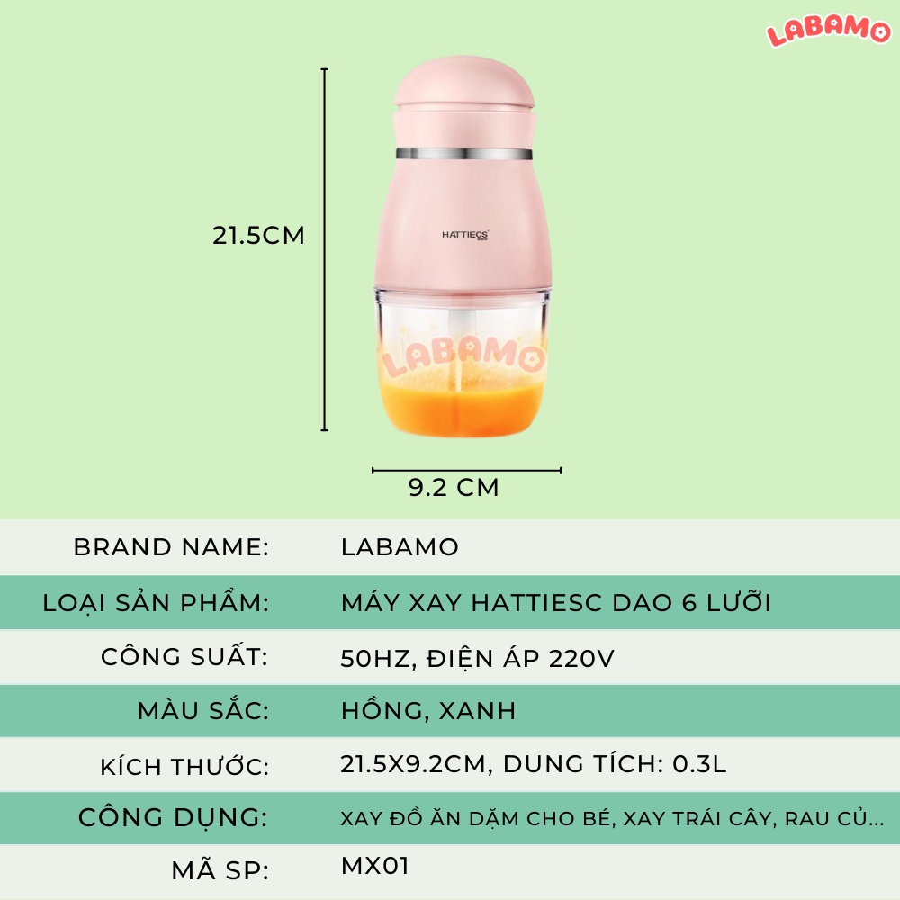 Máy xay ăn dặm cho bé 6 lưỡi hattiecs dung tích 300ml chính hãng Labamo