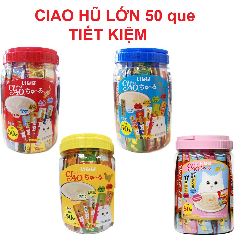 CIAO churu liếm súp thưởng nhập Thái hũ lớn snack cho mèo 50 que (14g*50), 4 vị