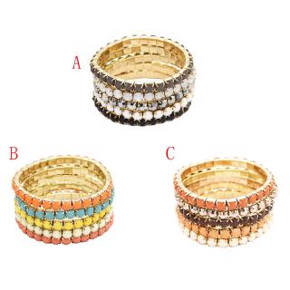 Wholesale 5 Piece Set Multi Strand Acrylic Colorful Gem Stretch Bracelet 0205