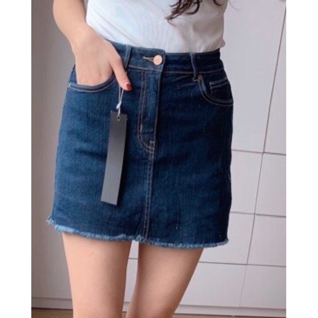 (Size Đại 32~36)Quần Váy Jean Bigsize Co Giãn Mạnh - Màu Xanh Đậm Tua Lai - LƯNG CAO