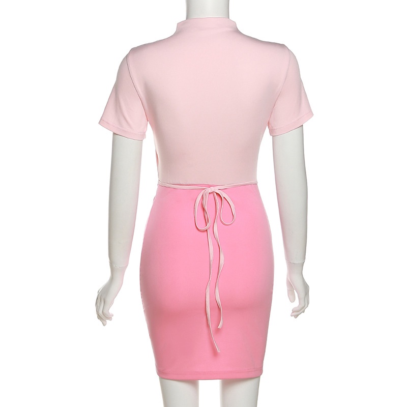 Đầm Tay Ngắn Cổ Cao Xẻ Tà In Chữ Thời Trang Cá Tính Cho Nữ