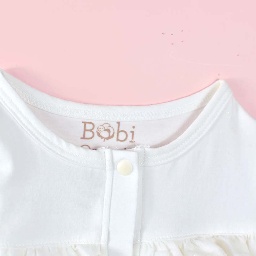Quần áo trẻ em Bobicraft - Áo đầm trắng phối ren bé gái - Cotton hữu cơ organic an toàn