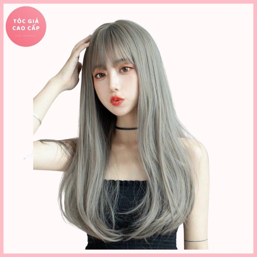 Tóc giả nguyên đầu nữ đẹp cúp xám nâu, mã Ms1799, tặng kèm lưới trùm tóc, wig