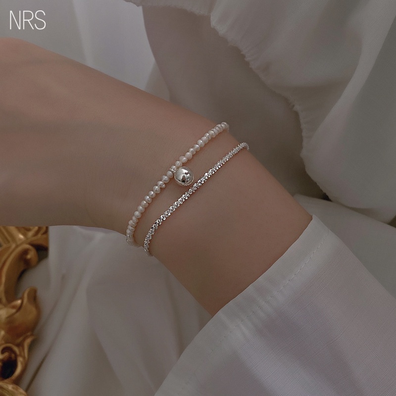 Vòng Tay Hai Lớp Bằng Bạc 925 Đính Ngọc Trai Phong Cách Cổ Điển Thời Trang Sáng Tạo Cho Nữ