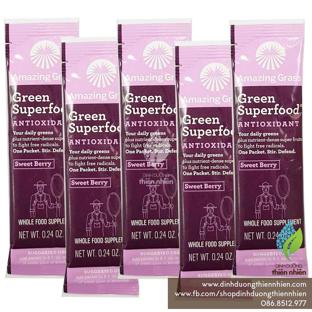 Hỗn Hợp Bột Uống Rau Củ Quả Hữu Cơ Amazing Grass Green Superfoods, Vị Dâu Sweet Berry