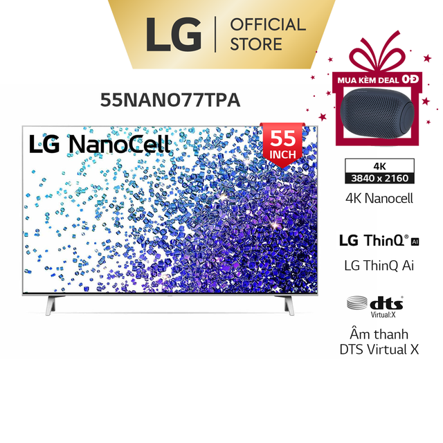 [Mã ELLGHOT giảm 5% đơn 3TR] Smart Nanocell Tivi LG 55 Inch 4K 55NANO77TPA ThinQ AI-Miễn phí lắp đặt