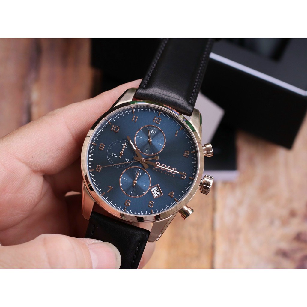 ĐỒNG HỒ NAM HUGO BOSS DÂY DA , SIZE 44MM , MẶT XANH , HB1513783