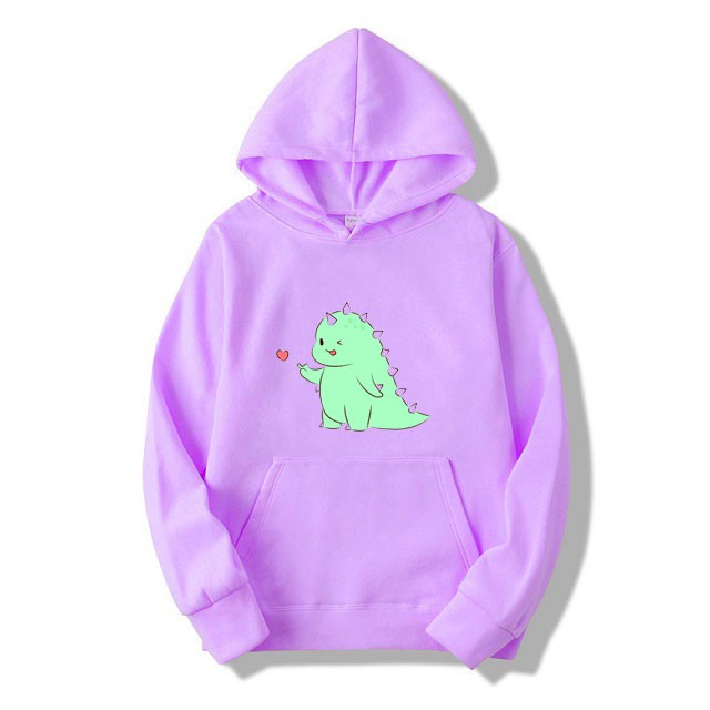 Áo Hoodies Ulzzang Nam Nữ Thu Đông Ấm Áp Chất Nỉ Mềm Mịn Không Nhăn, Không Xù In 3D Cartoon Khủng Long Bắn Tim Xinh Cute