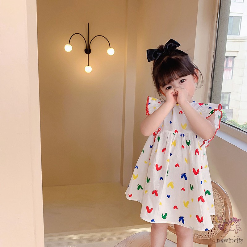 Đầm In Hình Trái Tim Phong Cách Hàn Quốc Thời Trang Cho Bé Gái