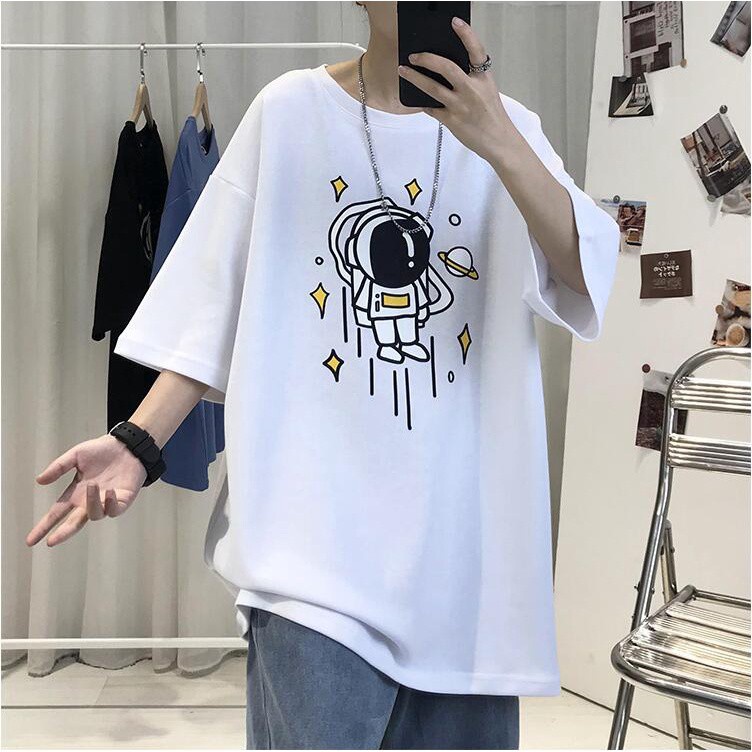 Áo Thun Nam Clothing Cổ Tròn Form Rộng Streetwear Áo Phông Nam Form Rộng Basic Cotton Oversize In Phi Hành Gia PCG693 bắn thật