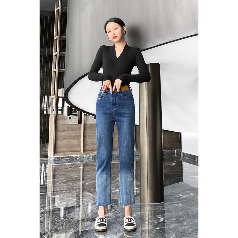 ☑☸♦Quần Jeans Nữ Dài Lưng Cao Ống Đứng Thời Trang Hàn Mới