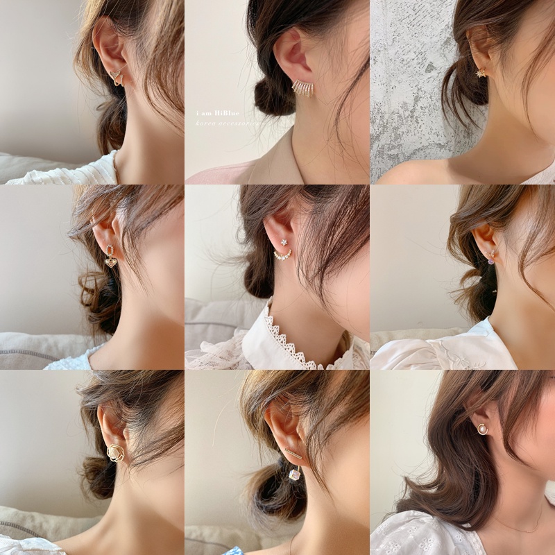 Bông Tai Mạ Bạc 925 Đính Đá Quý Hình Học Đơn Giản Phong Cách Hàn Quốc