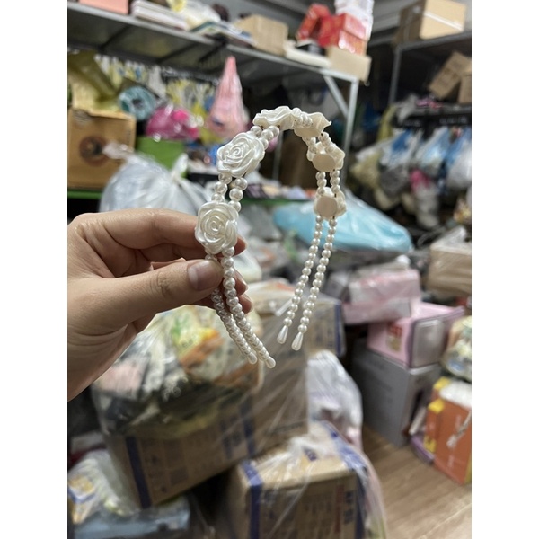 Bờm tóc Đôi giả ngọc trai đính hoa cực xinh tiện lợi