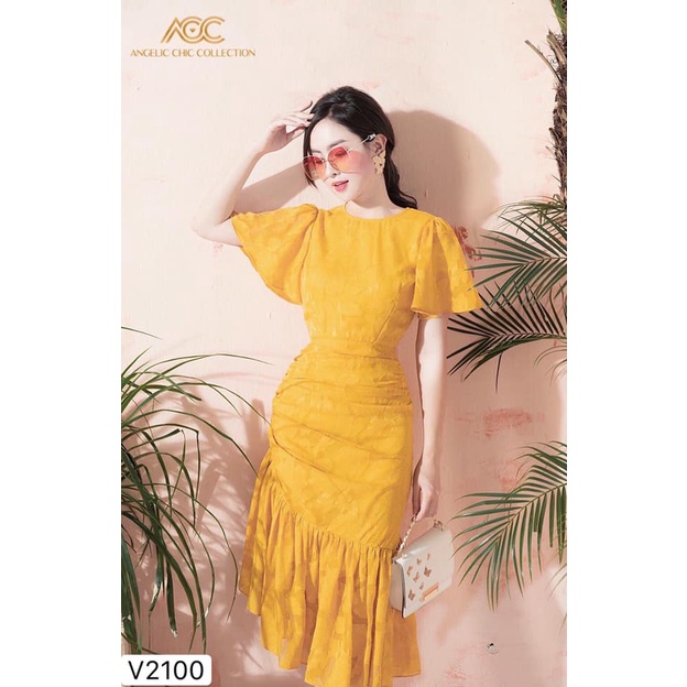 Váy vàng đuối cá nhún eo V2100