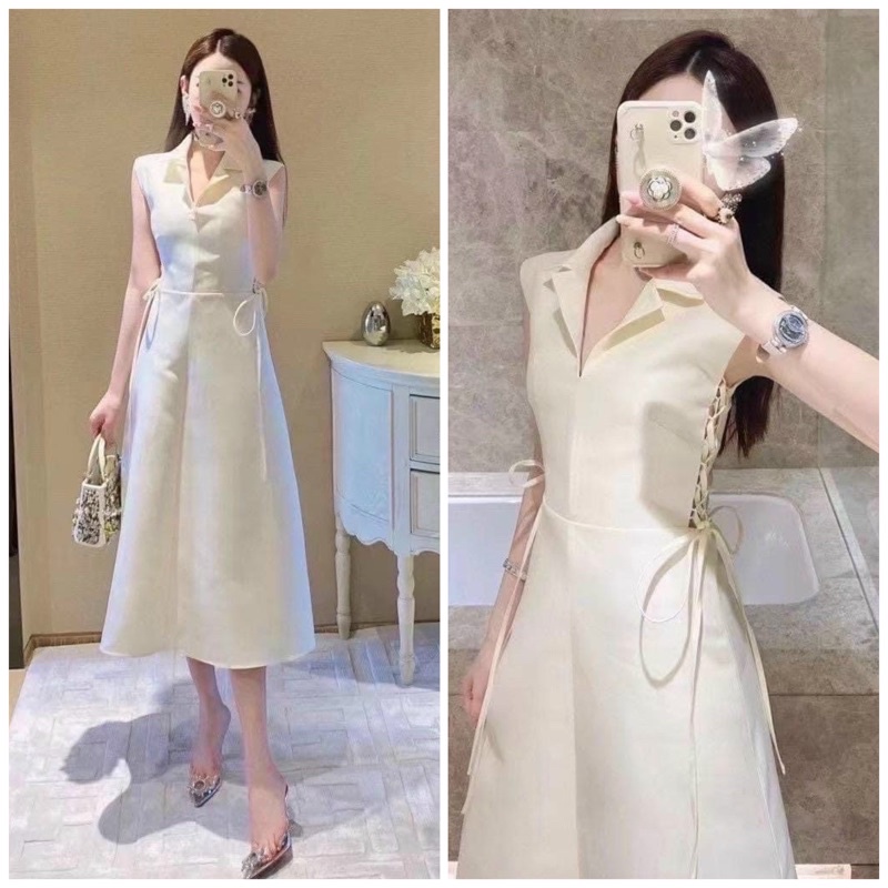 Đầm sơ mi trắng đan dây (kèm hình thật)