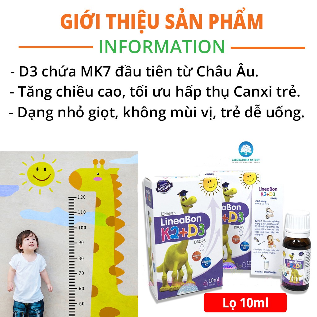 ✔️️️(Tặng Quà) LineaBon Vitamin K2 D3 tăng tối đa hấp thu Canxi thúc đẩy trẻ cao lớn, phát triển hệ xương khỏe mạnh