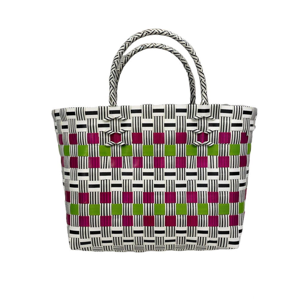 Túi xách nhựa đan tay phối sọc 1 màu (Ảnh Thật 100%)