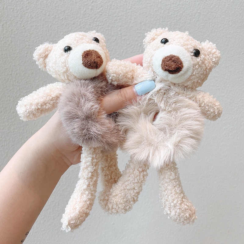 Dây cột tóc phối hình gấu nhồi bông dễ thương cho nữ