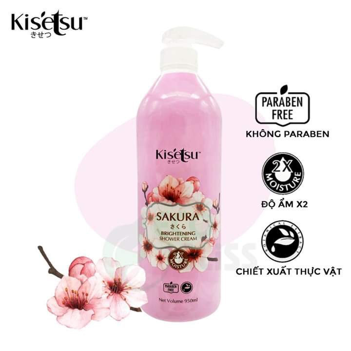 Sữa tắm sáng da dưỡng ẩm, chống lão hoá Kisetsu 950ml (Anh Đào, Hồng, LiLy, Aloe Vera, Sữa Dê Ong Chúa, Olive, YuZu)