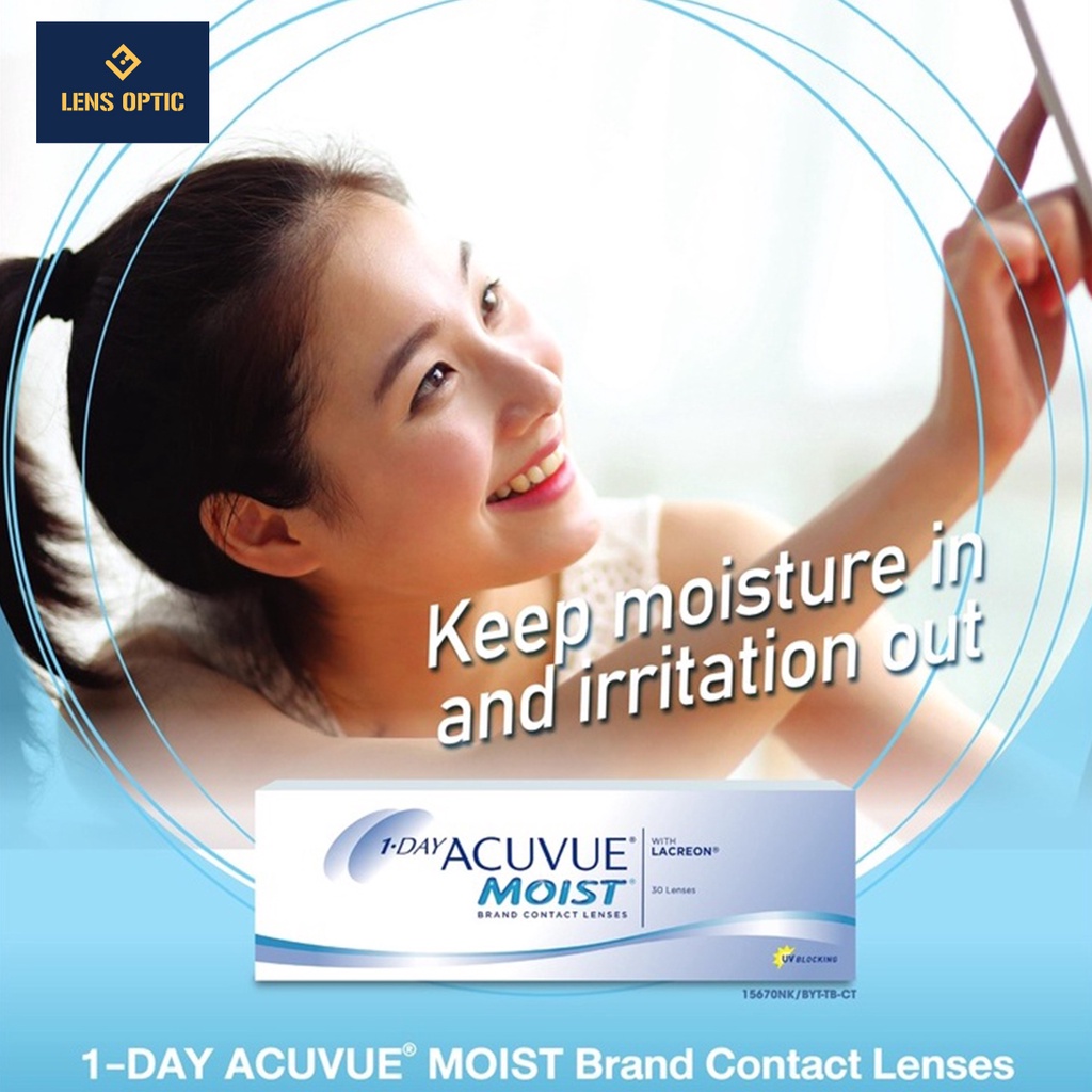 Kính áp tròng trong suốt 1 ngày ACUVUE Moist có độ cho mắt cận - Lens Optic