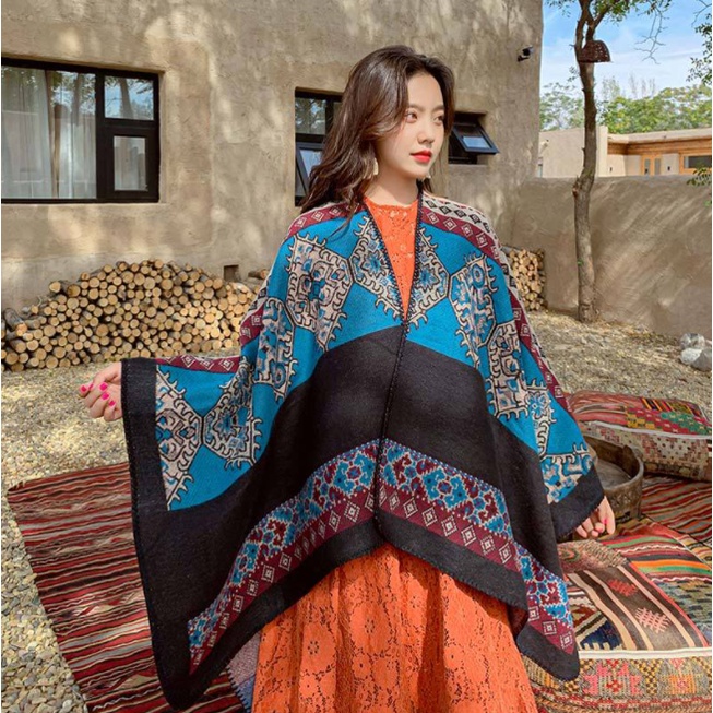 Áo choàng boho thoi thổ cẩm