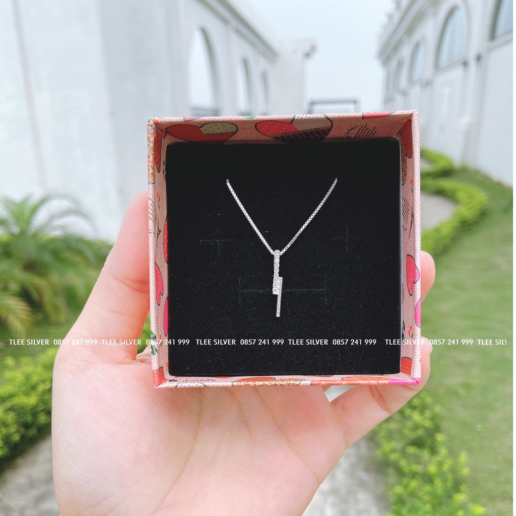 Dây chuyền bạc Tlee, Vòng cổ thanh bạc cách điệu nạm đá xinh xắn- TleeJewelry