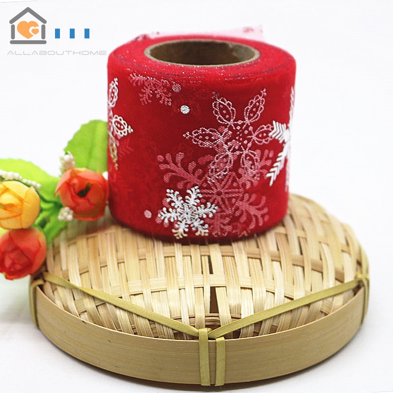 Cuộn Dây Ruy Băng Lưới 6cm 25 Yard Họa Tiết Bông Tuyết Lấp Lánh Làm Đồ Thủ Công Diy