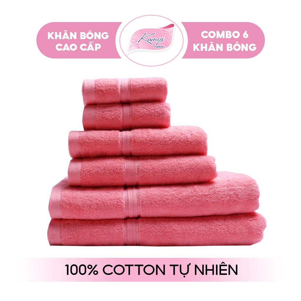 Combo 6 Khăn tắm gội mặt cao cấp Kamys Towel 100% cotton siêu thấm hút, không sổ lông, không phai màu