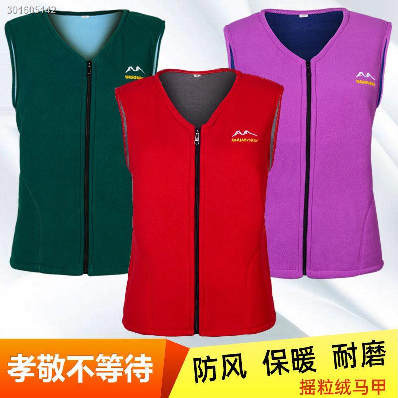 Autumn and winter vest women s polar fleece waistcoat middle-aged and elderly jacket plus velvet warm mother wear collarless waistcoat zipper cardigan