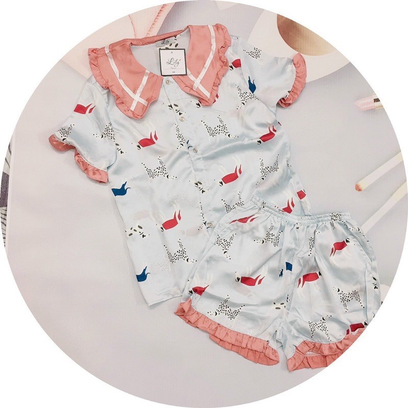 Đồ Ngủ🌸Đồ Bộ Pijama🌸Bộ Lụa Pijama Quần Sooc Họa Tiết Phối Bèo Dễ Thương | BigBuy360 - bigbuy360.vn
