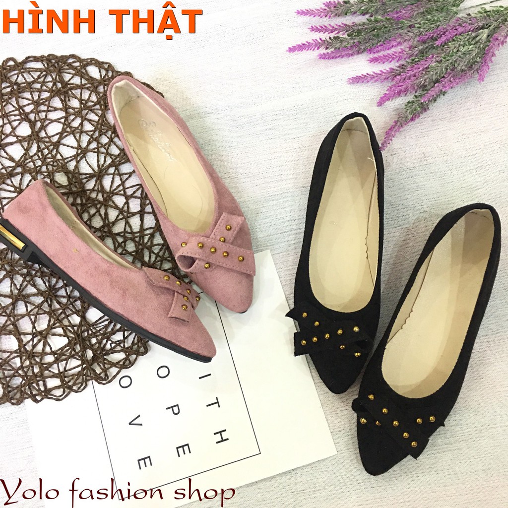 [OD9] Giày bệt búp bê nữ đế bằng da lộn đính nơ xinh xắn hàng QC cao cấp - Kèm hình thật | BigBuy360 - bigbuy360.vn