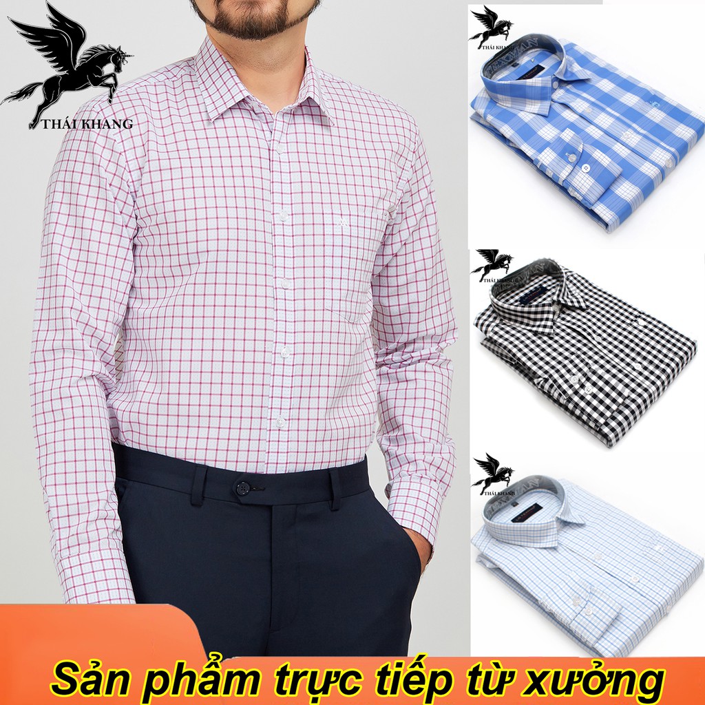 Áo sơ mi nam dài tay caro công sở loại CAO CẤP vải cotton mềm mát loại áo sơ mi nam trung niên form regular CR19