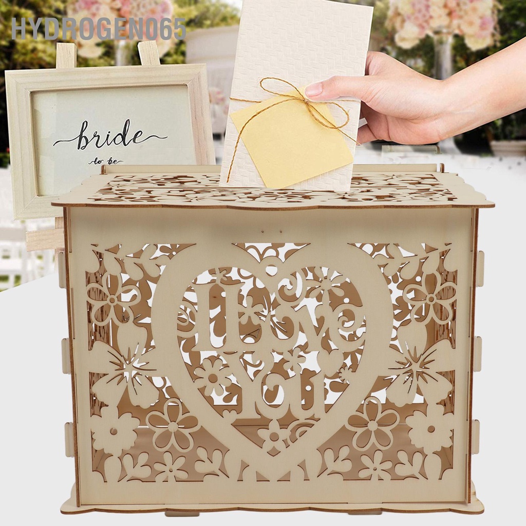 Hydrogen065 Tự làm Hộp gỗ rỗng Thẻ quà tặng đựng tiền trang trí tiệc cưới Dễ dàng lắp ráp