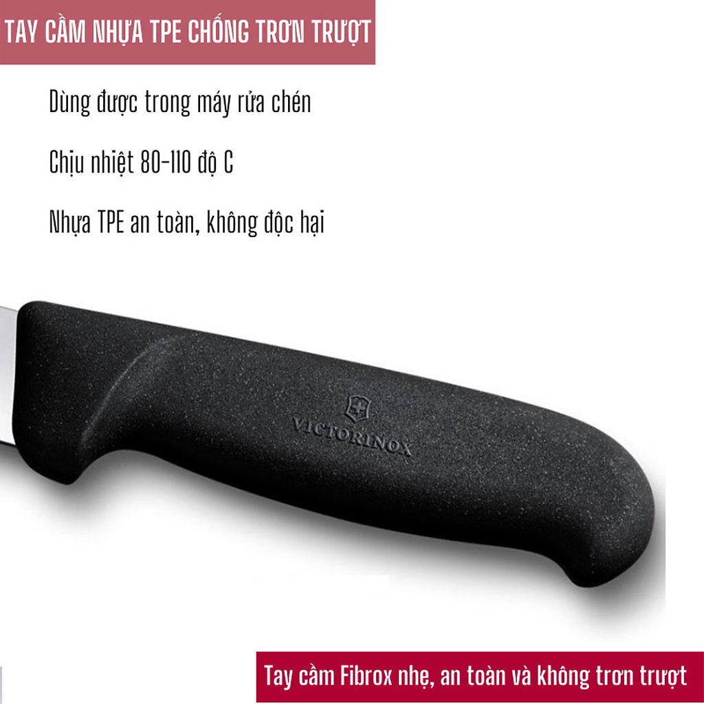 Dao thái thịt Victorinox Fibrox 19cm cán nhựa [Hàng Thụy Sỹ]